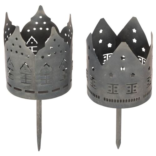 Fyrfadsstager med spyd, husformede holdere til bloklys, 6 cm, 2 stk.