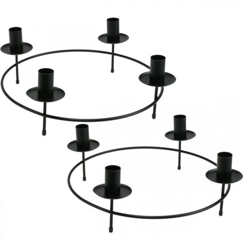 Lysring, pindelys, lysestage, sort, Ø33,5 cm, H11 cm, 2 stk.