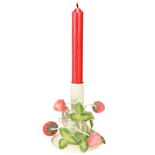 Artikel Lysestage i metal, jordbærdekoration, sommercreme, H13 cm