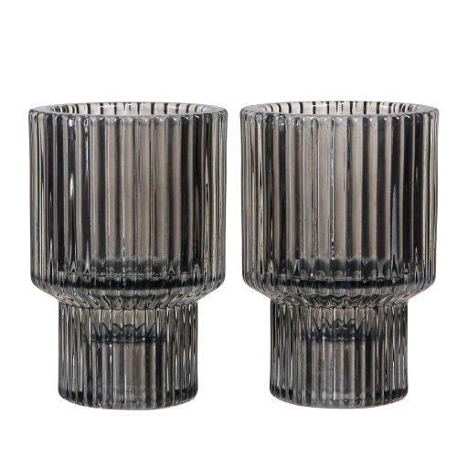 Artikel Glas lysestage i grå fyrfadsstage H8cm 4 stk