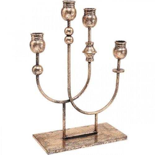Floristik24 Lysestage Gylden Lysestage Vintage 4-flamme H39cm