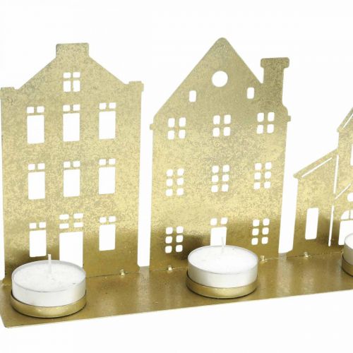 Artikel Lysestage Julelys Deco Houses Guld 52×12cm
