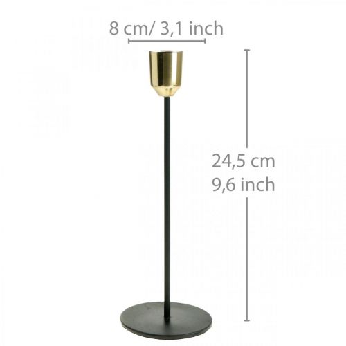 Floristik24 Metal lysestage, lysestage guld / sort H24,5cm Ø2,2cm