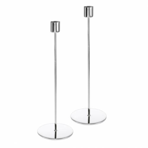 Artikel Metal lysestage sæt til koniske lys sølv Ø2,2cm H28cm 2stk