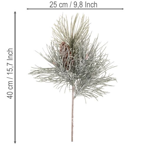 Kunstig fyrretrægren med kogler, vinterlig, 40 cm | Floristik24.dk