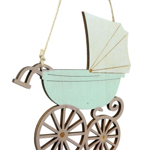 Floristik24 Dekorativ hængende klapvogn lyserød / blå 16,5 cm x 15 cm 6 stk