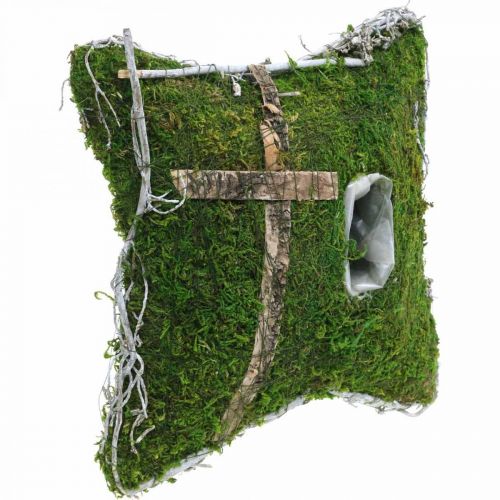 Floristik24 Pude mos og vinstokke med kryds til gravopstilling 25x25cm
