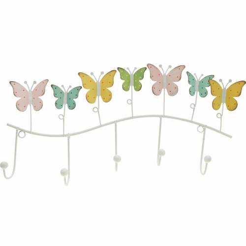 Fjederdekoration, krogskinne med sommerfugle, metaldekoration, dekorativ garderobe 36cm