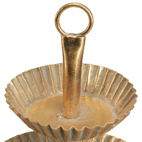 Artikel Lille 2-lags metal kagefod antik guld Ø13cm H16,5cm