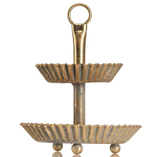 Artikel Lille 2-lags metal kagefod antik guld Ø13cm H16,5cm