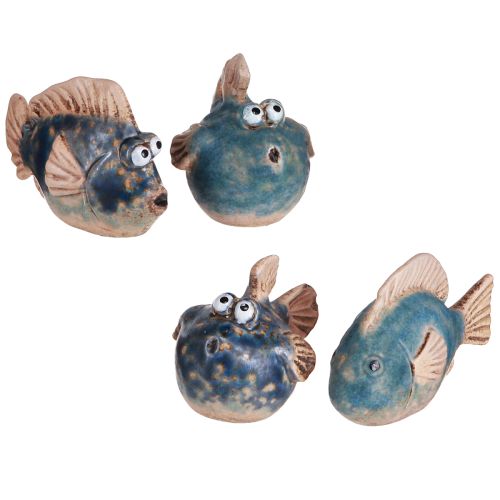 Artikel Små fisk sjov keramik dekoration blå assorteret 6-9cm 4 stk