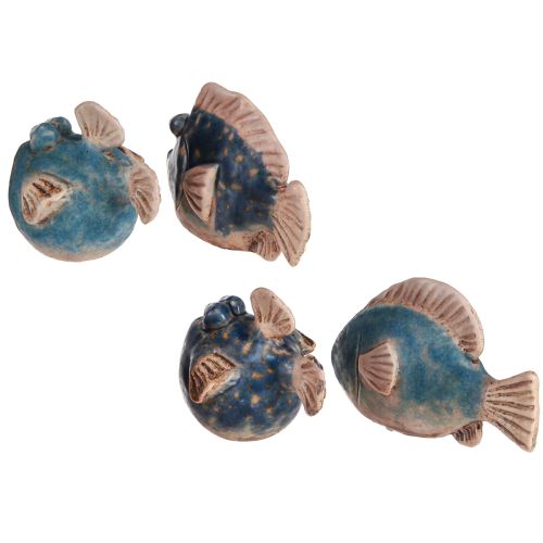 Artikel Små fisk sjov keramik dekoration blå assorteret 6-9cm 4 stk