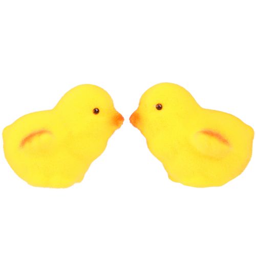 Artikel Små påskekyllinger gul orange flokket H4,5cm 18 stk