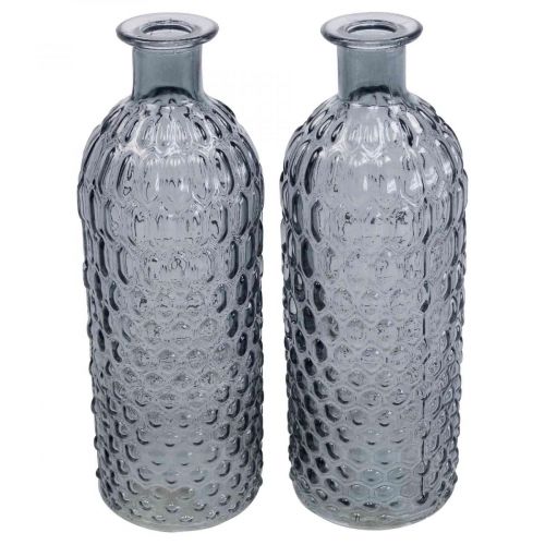 Lille glasvase vase honeycomb glas blå grå H20cm 6stk