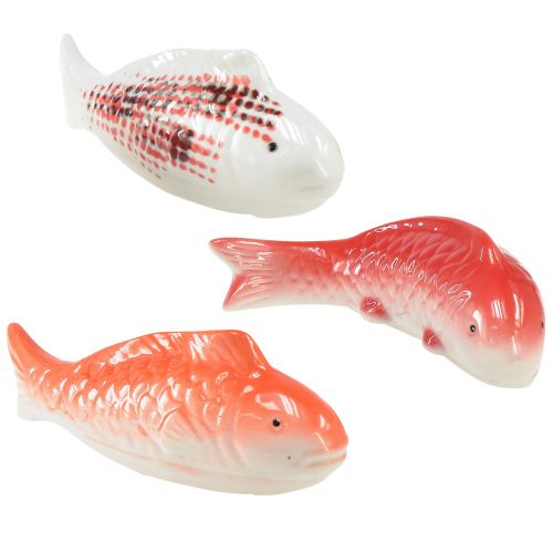 Koi dekorative fisk keramik rød hvid flydende 15cm 3stk