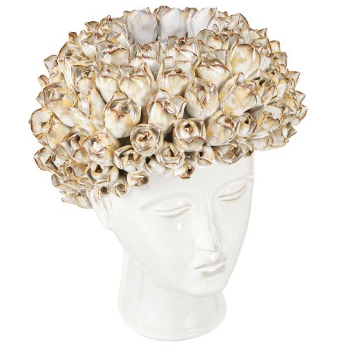Floristik24 Hovedvase Keramikvase med roser Hvid Brun Ø19cm H2,5cm