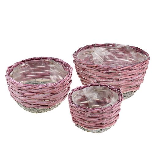 Floristik24 Kurve rundt sæt af 3 Ø14cm - 24cm pink, natur