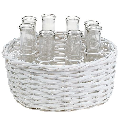 Floristik24 Kurv rund hvid Ø27cm med 8 reagensglas