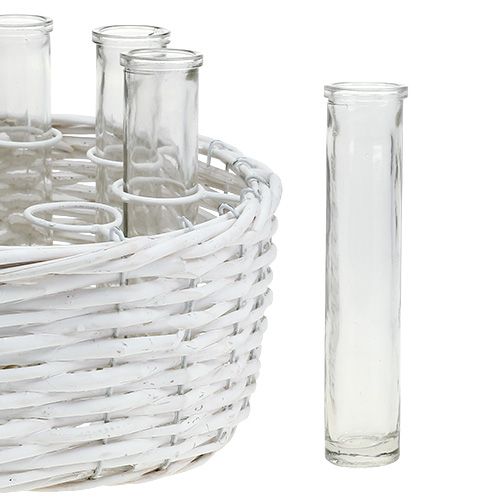 Floristik24 Kurv rund hvid Ø27cm med 8 reagensglas