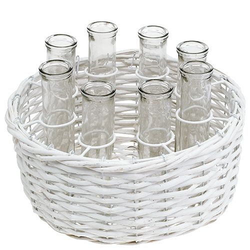 Floristik24 Kurv rund hvid Ø27cm med 8 reagensglas