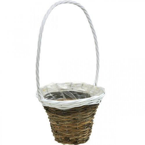 Håndtagskurv, naturkurv til udplantning, blomsterkurv rund natur, hvid H49cm Ø23,5cm