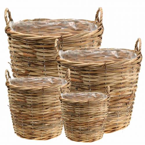 Floristik24 Fletkurv med håndtag brun Ø48 / 43/37 / 33cm sæt med 4 dekoration af planter