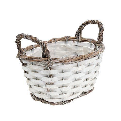 Floristik24 Kurv med håndtag oval naturlig, hvid 20 x 14cm