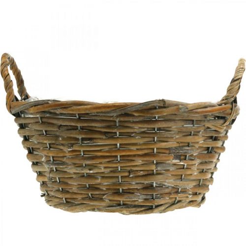 Artikel Plantekasse, kurv med hanke Shabby Chic Natur, hvidvasket H14cm Ø30cm