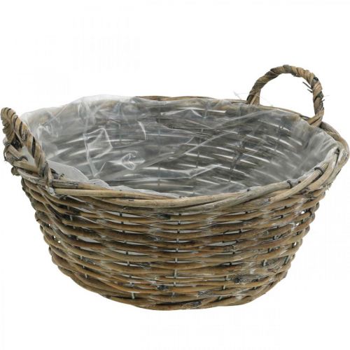 Kurv med hanke, plantekasse, fletskal natur, vasket hvid H15cm Ø35cm