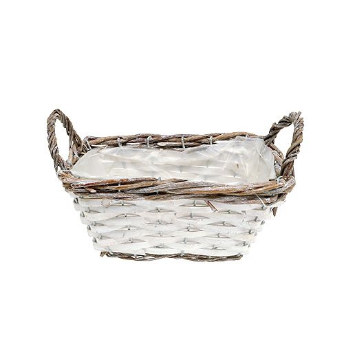 Floristik24 Firkantet kurv med håndtag naturligt hvidt 22 x 14 cm