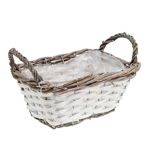 Floristik24 Firkantet kurv med håndtag naturligt hvidt 22 x 14 cm