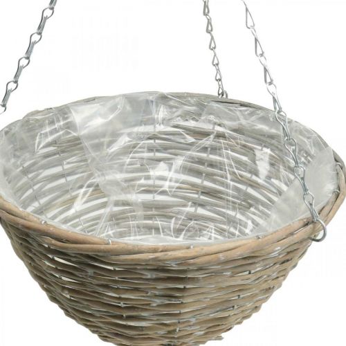 Floristik24 Blomsterkurv til ophæng, plantekrukke flettet natur, vasket hvid H17cm Ø35cm