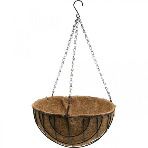 Floristik24 Plantekurv til ophæng, hængekurv af metal, kokosfibre natur, sort H15cm Ø30,5cm