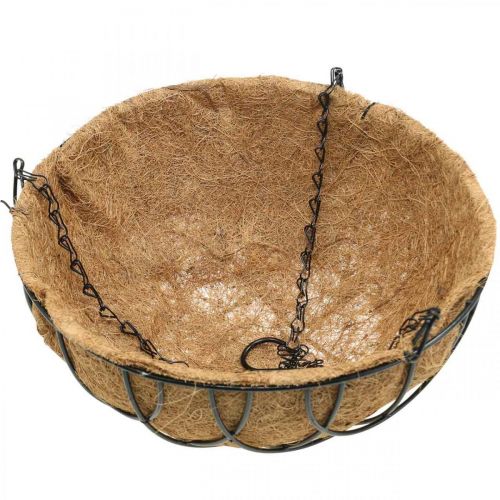 Artikel Plantekurv til ophæng, hængekurv af metal, kokosfibre natur, sort H15cm Ø30,5cm