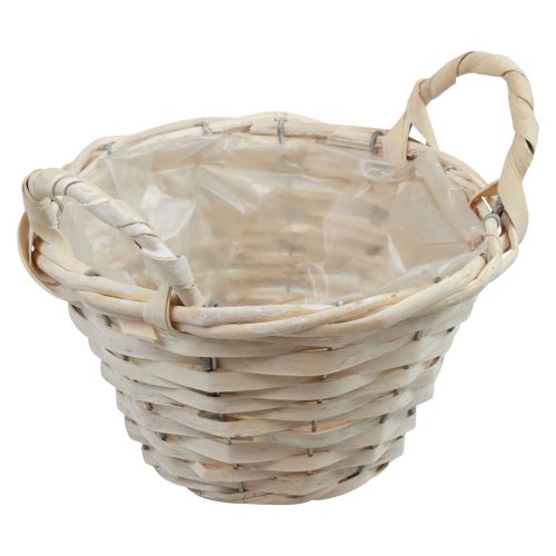 Kurv med håndtag spånkurv plantekurv hvidet Ø25cm H13cm