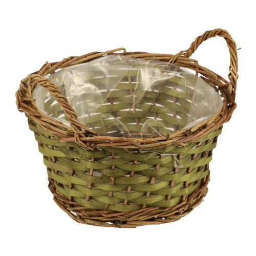 Kurv rundvævet plantekurv med hanke grøn Ø24cm H17cm