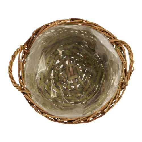Artikel Kurv rundvævet plantekurv med hanke grøn Ø24cm H17cm