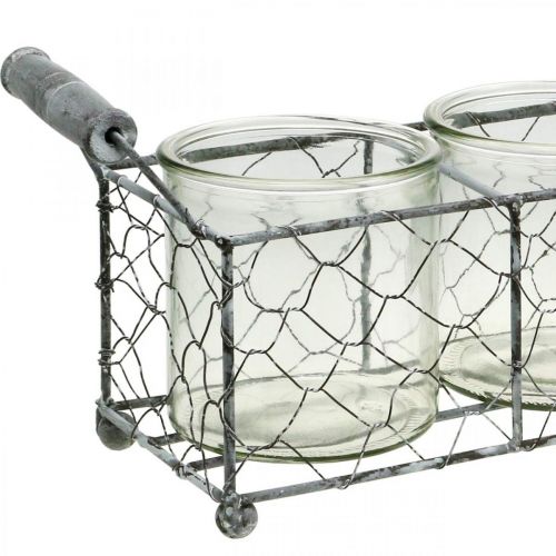 Floristik24 Vintage Deco glasvase Lanterne i trådkurv Hvid 32×10,5cm