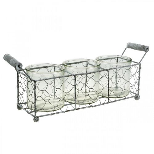 Floristik24 Vintage Deco glasvase Lanterne i trådkurv Hvid 32×10,5cm