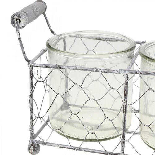 Floristik24 Vintage trådkurv hvidnet med glasvase Lanterne 21×10,5 cm