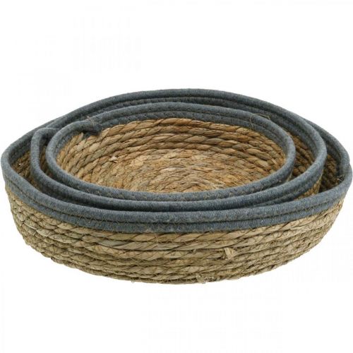 Artikel Kurvebakke rund, naturlig planteskål, dekorativ bakke flettet natur Ø33/30/25cm H8/7cm sæt med 3 stk.