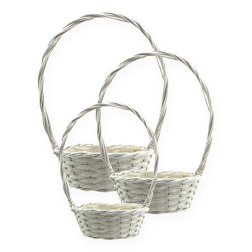 Floristik24 Kurvesæt x 3 med hanke rund hvid Ø18, 23, 29cm