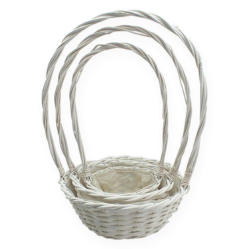 Floristik24 Kurvesæt x 3 med hanke rund hvid Ø18, 23, 29cm