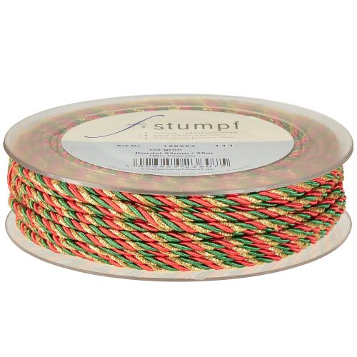 Artikel Snor rød grøn guld dekorativ snor tricolor snorbånd 3mm 25m