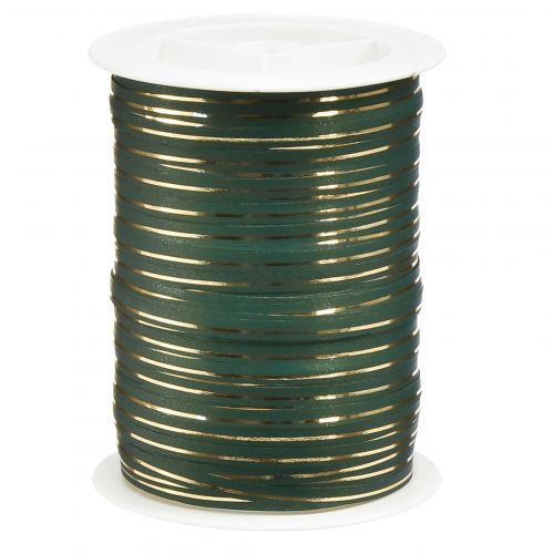Krøllebånd gavebånd grønt med guldstriber 10mm 250m