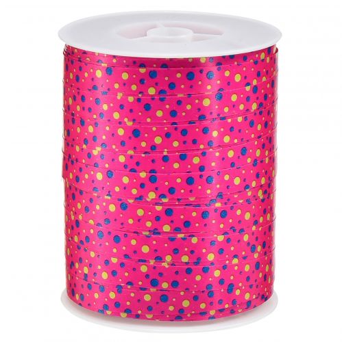 Krøllebånd gavebånd pink med prikker 10mm 250m