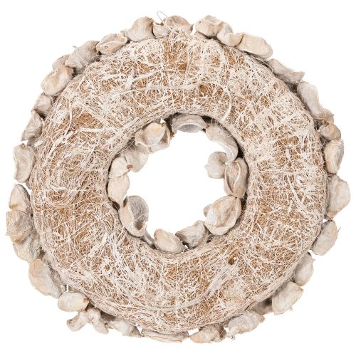 Krans med lotusblomst, naturlig dekoration, tørrede blomster, 35 cm | Floristik24.dk
