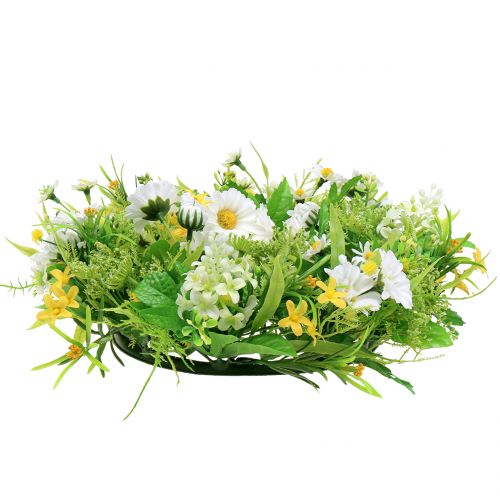 Floristik24 Fjederkrans med gerberaer hvide, gule Ø30cm