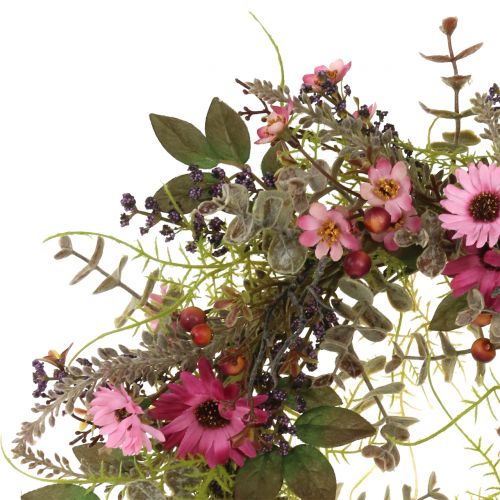 Artikel Blomsterkrans med tusindfryd og bær gammelrosa Ø30cm