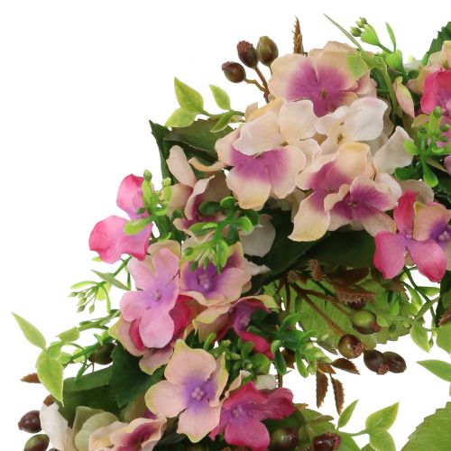 Blomsterkrans med hortensia og bær pink Ø30cm